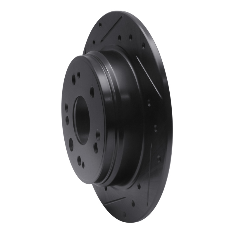 Honda CR-V Brake Rotor (1) - Rear Left - R1 Concepts - Drilled & Slotted - Black - `02-`04